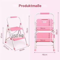 Taburet pliant din oțel BONTEC cu 2 trepte, capacitate 150 kg, roz 2