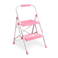 Taburet pliant din oțel BONTEC cu 2 trepte, capacitate 150 kg, roz 1