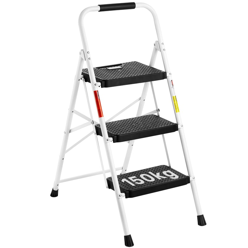 Skladacia schodíková stolička BONTEC, 3 stupne, nosnosť 150 kg, oceľ, biela
