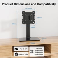 BONTEC TV állvány 17-43 colos LCD LED OLED tévéhez, 45 kg terhelhetőség, forgatható, magasságállítható 6