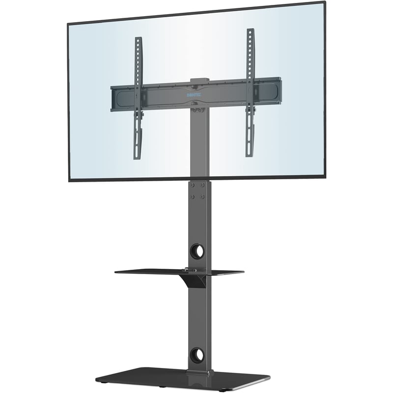 BONTEC TV Állvány 30-70 Hüvelykes Televíziókhoz, Magasságállítható Padlóállvány 40 kg Teherbírással, 2 Edzett Üvegpolccal, VESA 600x400 mm