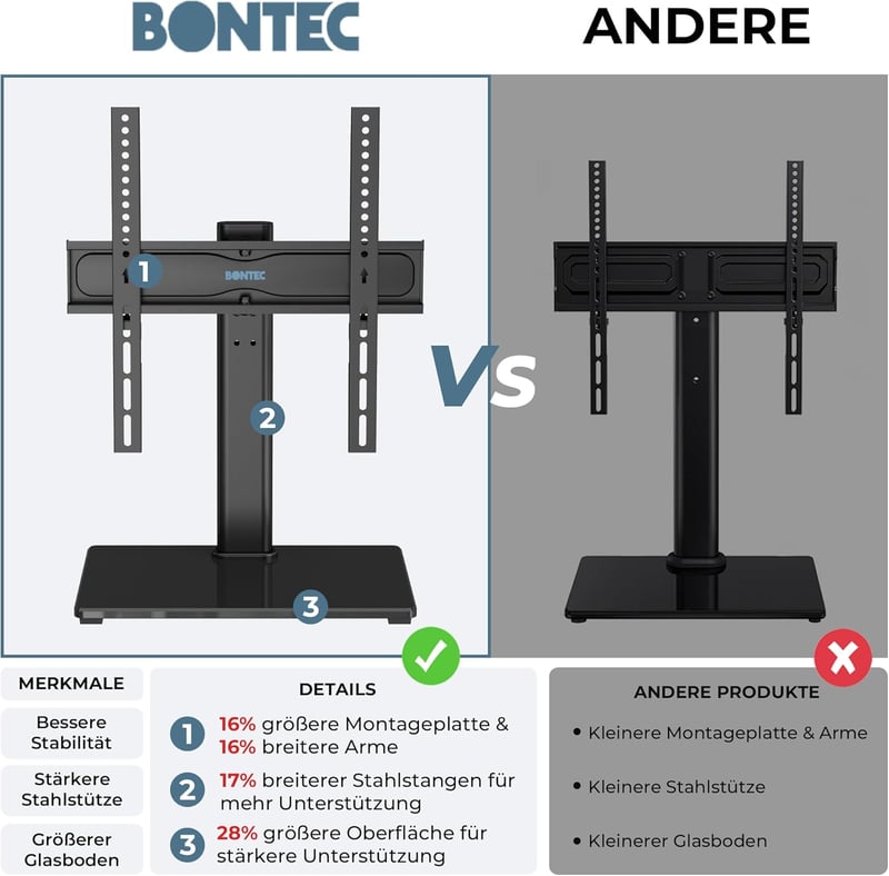 BONTEC TV állvány forgó 26-55 colos tévéhez, magasságállítható, max 45 kg