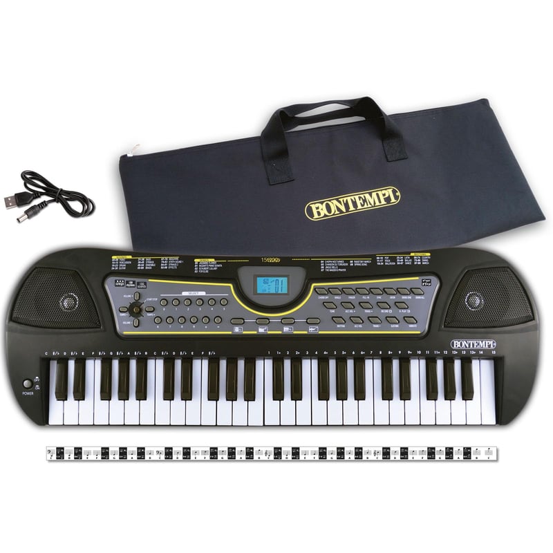 Detské digitálne piano Bontempi MelodyTouch so 49 klávesmi, čierno-biele, 588x200x65 mm, s príslušenstvom