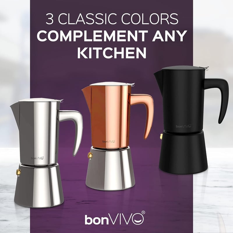 bonVIVO Moka Pot 2 csészés rozsdamentes acél kávéfőző 100ml ezüst