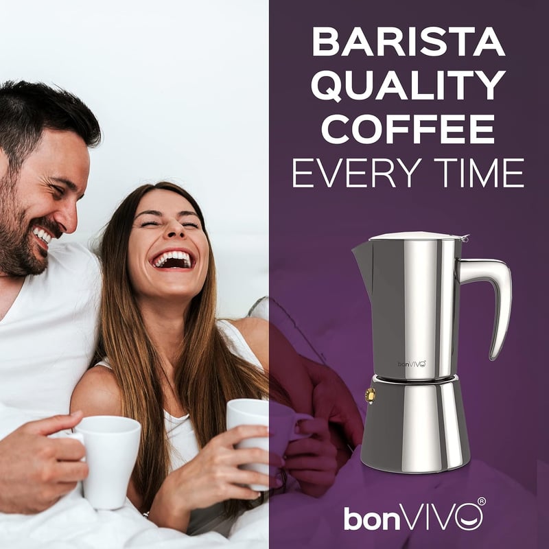 bonVIVO Moka Pot 2 csészés rozsdamentes acél kávéfőző 100ml ezüst
