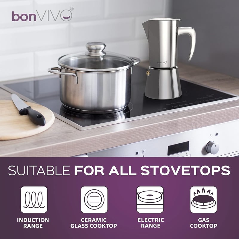bonVIVO Moka Pot 2 csészés rozsdamentes acél kávéfőző 100ml ezüst