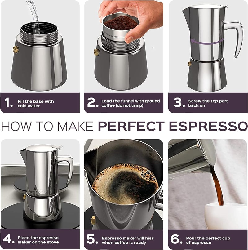 bonVIVO Moka Pot 2 csészés rozsdamentes acél kávéfőző 100ml ezüst
