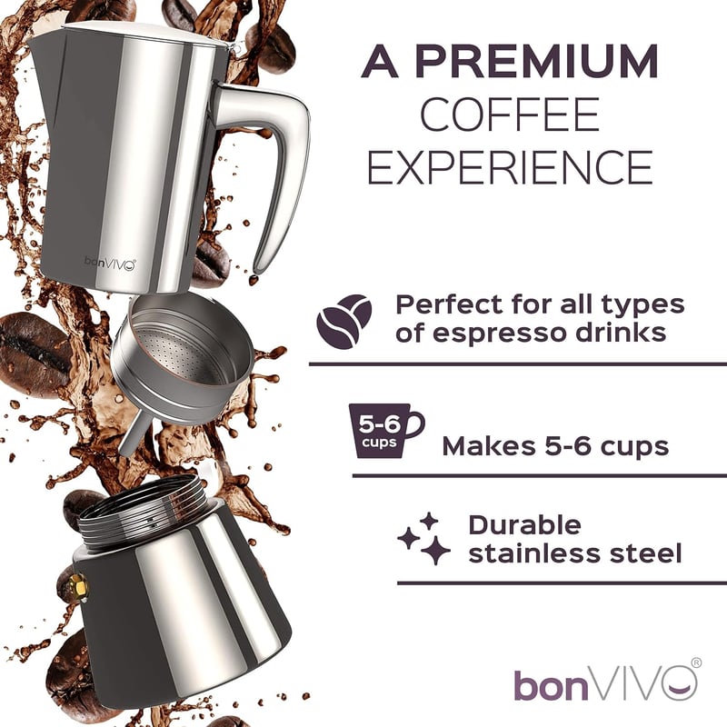 bonVIVO Moka Pot 2 csészés rozsdamentes acél kávéfőző 100ml ezüst