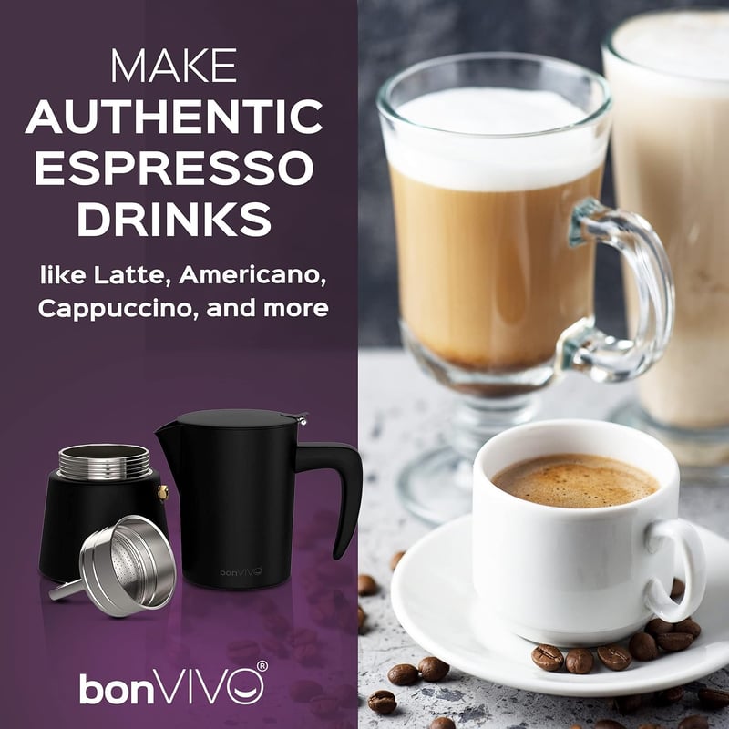 bonVIVO Moka Pot 2 csészés rozsdamentes acél kávéfőző 100ml ezüst