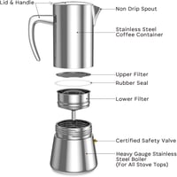 bonVIVO Moka Pot 2 csészés rozsdamentes acél kávéfőző 100ml ezüst 5