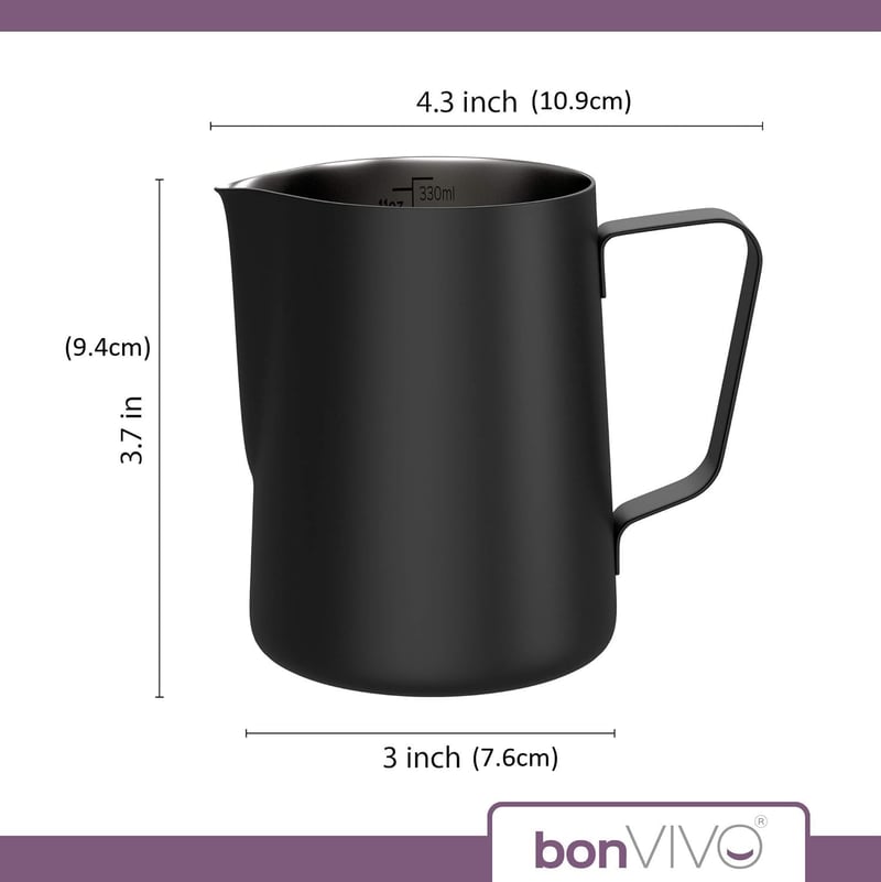 bonVIVO Muvo Tejhabosító Kancsó - Kompakt Tejszínkiöntő Barista Eszköz Kávékülönlegességekhez, 180g Könnyű Kivitel