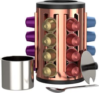 bonVIVO Rozsdamentes Acél Kapszulatartó - 25 Kávékapszulához - 360° Forgó Adagoló Cukoredénnyel és Kanállal - Nespresso/Dolce Gusto Kompatib 1