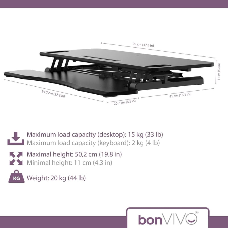bonVIVO Sit Stand Workstation Állítható Magasságú Munkaasztal