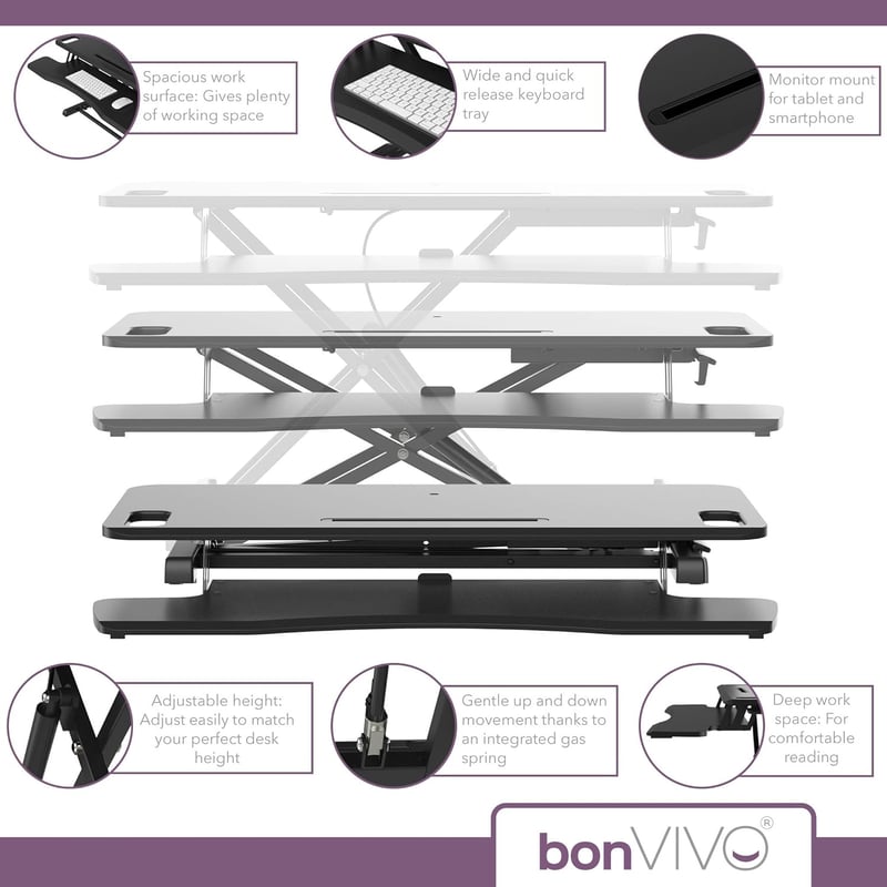 bonVIVO Sit Stand Workstation Állítható Magasságú Munkaasztal