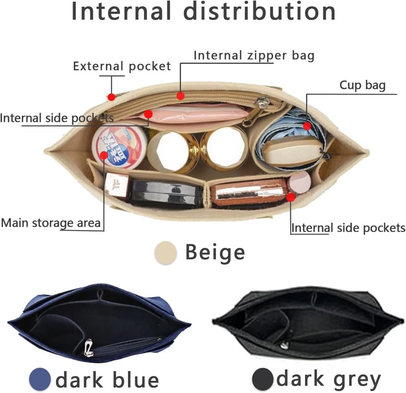 BOOSHMall Longchamp táska szervező, sötétszürke M méret, többrekeszes táskabetét - M, Darkgray