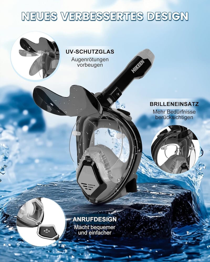 BOOSTEADY teljes arcú snorkel maszk napvédelemmel, száraz tetővel és beszélgetési funkcióval