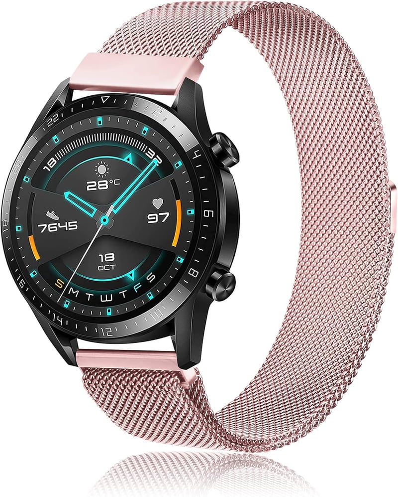 BootyBay 22mm Fém Szíj Huawei Watch GT 2, GT 2 Pro, GT 2e, GT 46mm, GT Klasszikus és GT Aktív Okosórákhoz - Rózsaszín