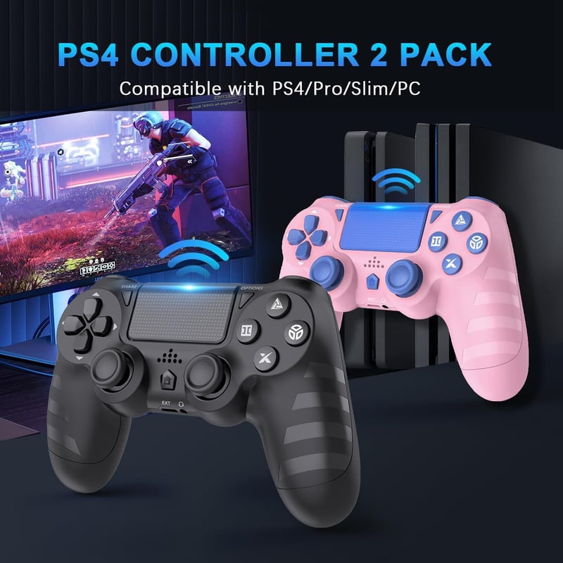 BootyBay 2db Vezeték Nélküli PS4 Kontroller Fekete-Rózsaszín 6 Tengelyes Mozgásérzékelő