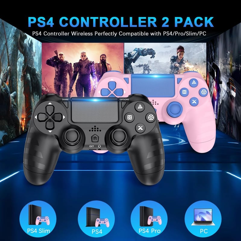BootyBay 2db Vezeték Nélküli PS4 Kontroller Fekete-Rózsaszín 6 Tengelyes Mozgásérzékelő