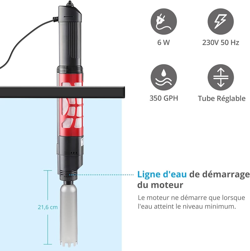 BootyBay Automata Akváriumtisztító - Elektromos Aljzattisztító Közép és Nagy Méretű Édesvízi és Tengeri Akváriumokhoz, 70 cm Vízmélységig