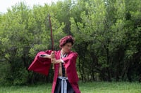 BootyBay Demon Slayer Yoriichi Tsugikuni Katana Kard 105 cm - Anime Cosplay Bambusz Fakard Övvel és Állvánnyal - Dekoratív Szamuráj Kard Rep 6