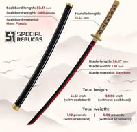 BootyBay Demon Slayer Yoriichi Tsugikuni Katana Kard 105 cm - Anime Cosplay Bambusz Fakard Övvel és Állvánnyal - Dekoratív Szamuráj Kard Rep 2