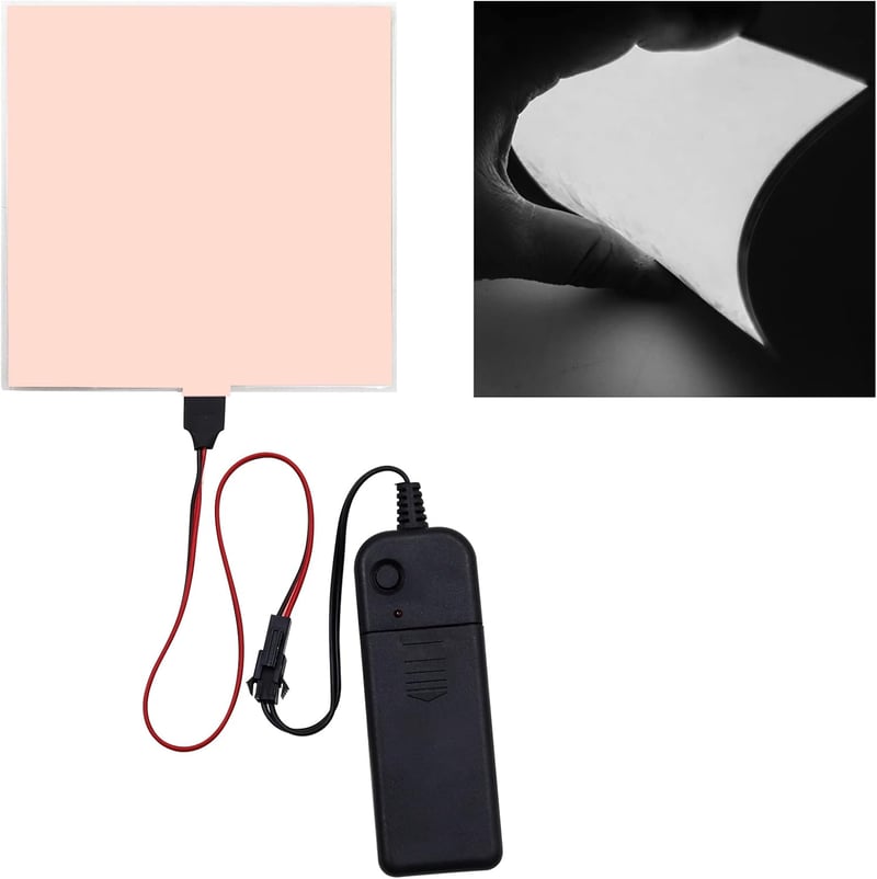 BootyBay Elektrolumineszcens Panel Lámpa - Vágható EL Papír Fénylap Dekorációhoz, Cosplayhez, Figyelmeztető Jelzésekhez - Fehér Fény 10x10cm