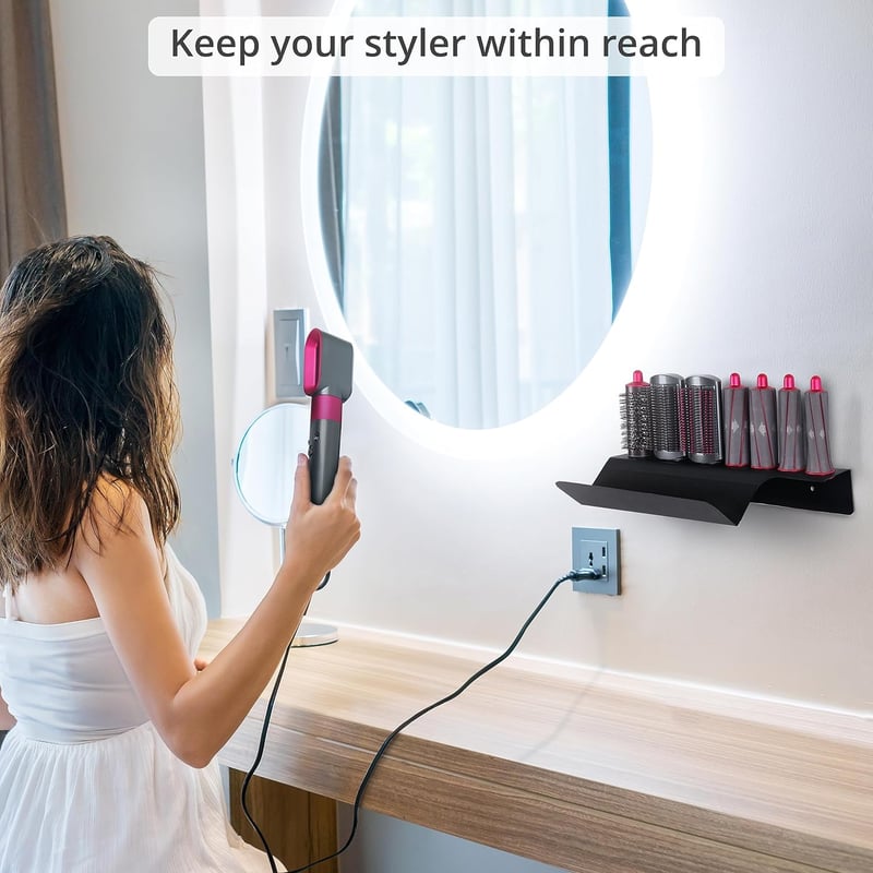 BootyBay Fali Hajszárító Tartó - Dyson Airwrap Kompatibilis, Fúrás Nélküli Rögzítés, Erős Öntapadós Koronggal, Nedvességálló, 39x17,5x7 cm