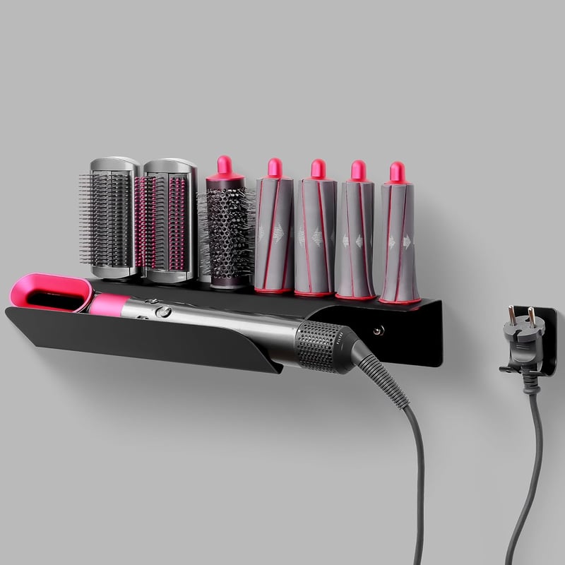 BootyBay Fali Hajszárító Tartó - Dyson Airwrap Kompatibilis, Fúrás Nélküli Rögzítés, Erős Öntapadós Koronggal, Nedvességálló, 39x17,5x7 cm