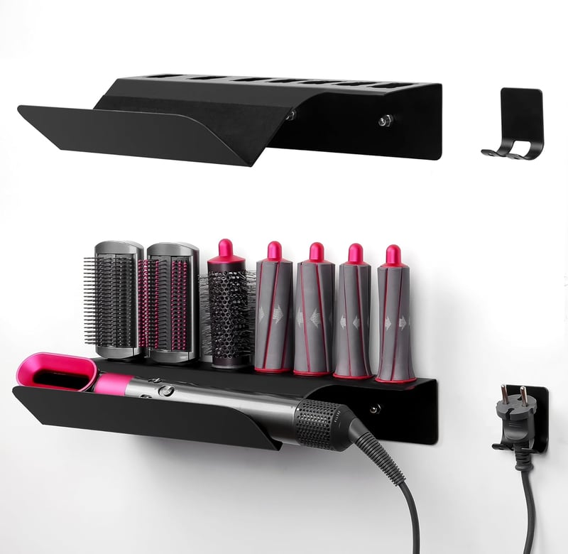 BootyBay Fali Hajszárító Tartó - Dyson Airwrap Kompatibilis, Fúrás Nélküli Rögzítés, Erős Öntapadós Koronggal, Nedvességálló, 39x17,5x7 cm