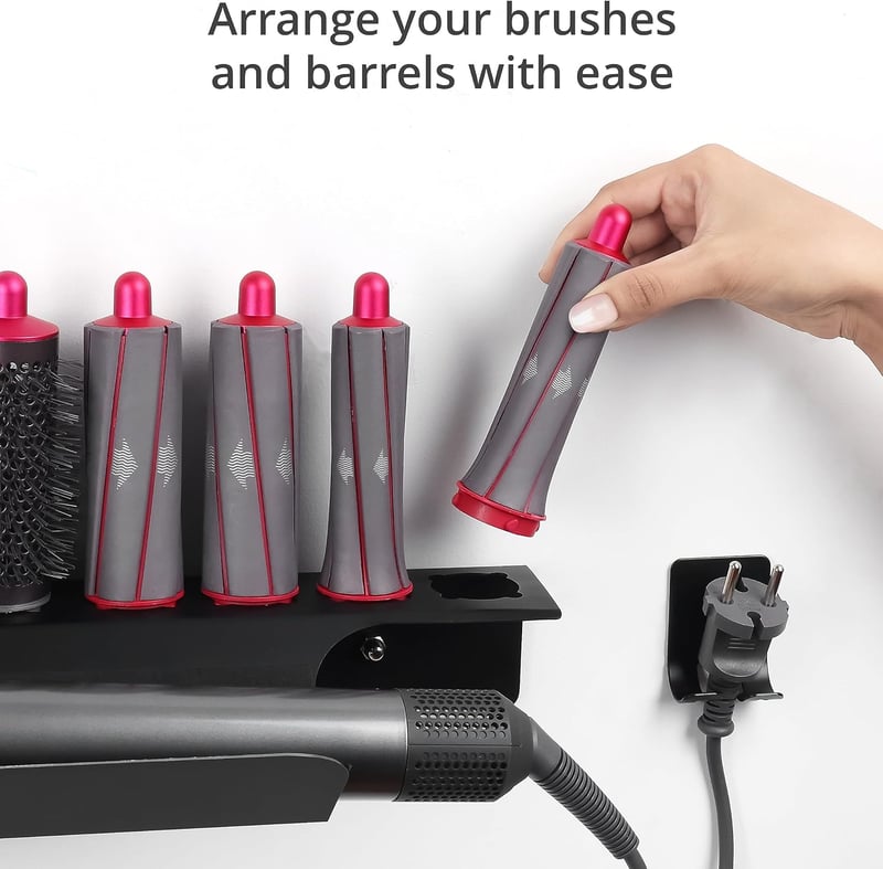 BootyBay Fali Hajszárító Tartó - Dyson Airwrap Kompatibilis, Fúrás Nélküli Rögzítés, Erős Öntapadós Koronggal, Nedvességálló, 39x17,5x7 cm