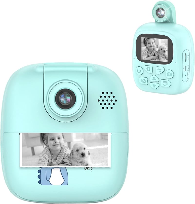 BootyBay Gyerek Digitális Fényképezőgép 1080P HD Selfie Kamera 32GB Kártyával, Azonnali Nyomtatás, 2.0" Kijelző, Fotó és Videó Funkció