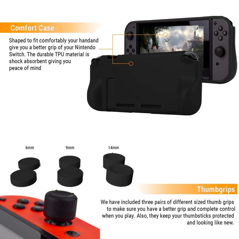 BootyBay Nintendo Switch Kiegészítő Csomag - 15 az 1-ben Fekete Szett Tokkal, Képernyővédővel, Joy-Con Markolatokkal, Verseny Kormányokkal é