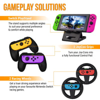 BootyBay Nintendo Switch Kiegészítő Csomag - 15 az 1-ben Fekete Szett Tokkal, Képernyővédővel, Joy-Con Markolatokkal, Verseny Kormányokkal é 6
