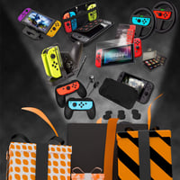 BootyBay Nintendo Switch Kiegészítő Csomag - 15 az 1-ben Fekete Szett Tokkal, Képernyővédővel, Joy-Con Markolatokkal, Verseny Kormányokkal é 8