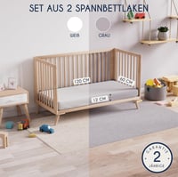 BootyBay Pamut Jersey Gumis Lepedő Szett - 2 db Fehér és Szürke Lepedő Kiságyba 60x120 cm - Puha Elasztikus Pamut Lepedő Babáknak 2