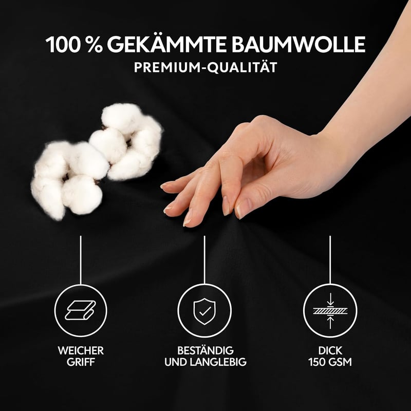 BootyBay Prémium Fekete Gumis Lepedő 70x160 cm - 100% Pamut Jersey, 12 cm-es Matracokhoz, Oeko-Tex Tanúsítvánnyal, Géppel Mosható