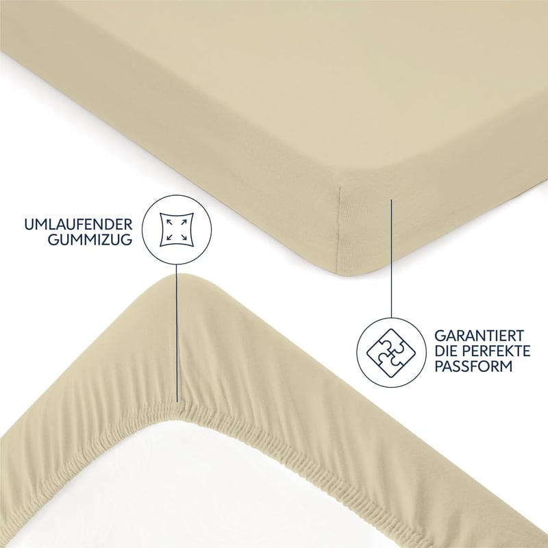 BootyBay Prémium Jersey Pamut Lepedő 160x200 cm - Bézs Gumis Lepedő Vastag Matracokhoz 27 cm-ig, 100% Pamut, Öko-Tex Tanúsítvánnyal