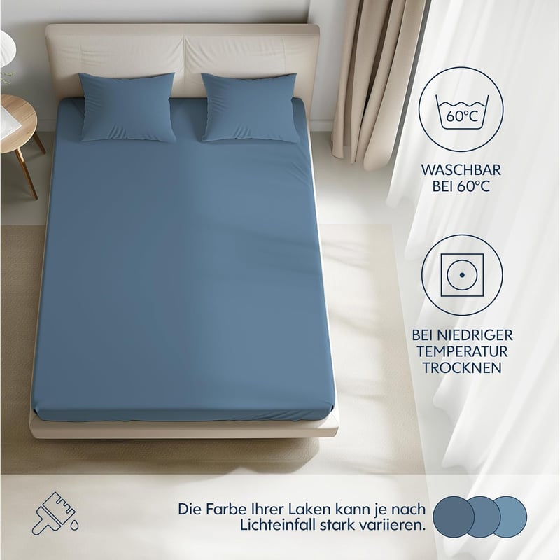 BootyBay Prémium Lepedő 100x200 cm - Kék Jersey Pamut Gumis Lepedő 22 cm Magas Matracokhoz - 100% Pamut, Oeko-Tex Tanúsított, Géppel Mosható