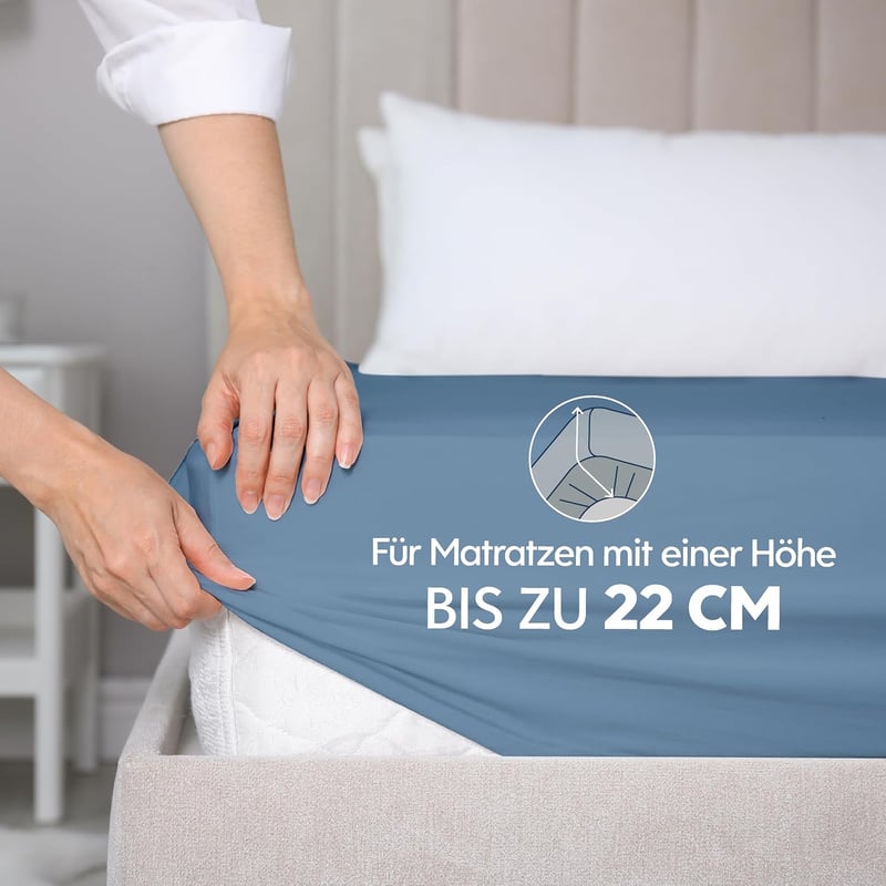 BootyBay Prémium Lepedő 100x200 cm - Kék Jersey Pamut Gumis Lepedő 22 cm Magas Matracokhoz - 100% Pamut, Oeko-Tex Tanúsított, Géppel Mosható