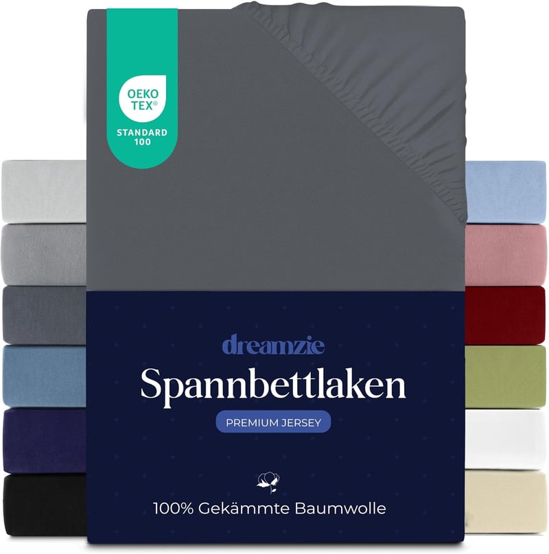 BootyBay Prémium Lepedő 90x200 cm - Sötétszürke Jersey Pamut Gumis Lepedő 22 cm Magas Matracokhoz - 100% Pamut, Oeko-Tex Tanúsított, Géppel 