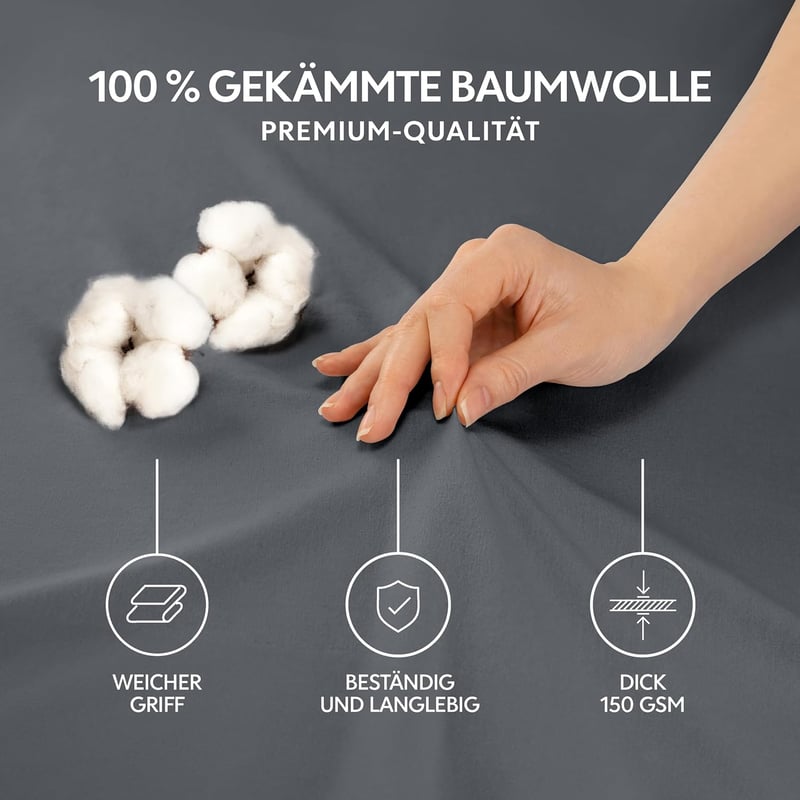 BootyBay Prémium Lepedő 90x200 cm - Sötétszürke Jersey Pamut Gumis Lepedő 22 cm Magas Matracokhoz - 100% Pamut, Oeko-Tex Tanúsított, Géppel 