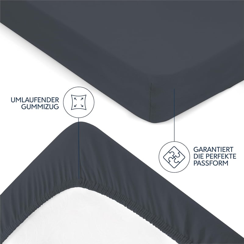 BootyBay Prémium Lepedő 90x200 cm - Sötétszürke Jersey Pamut Gumis Lepedő 22 cm Magas Matracokhoz - 100% Pamut, Oeko-Tex Tanúsított, Géppel 