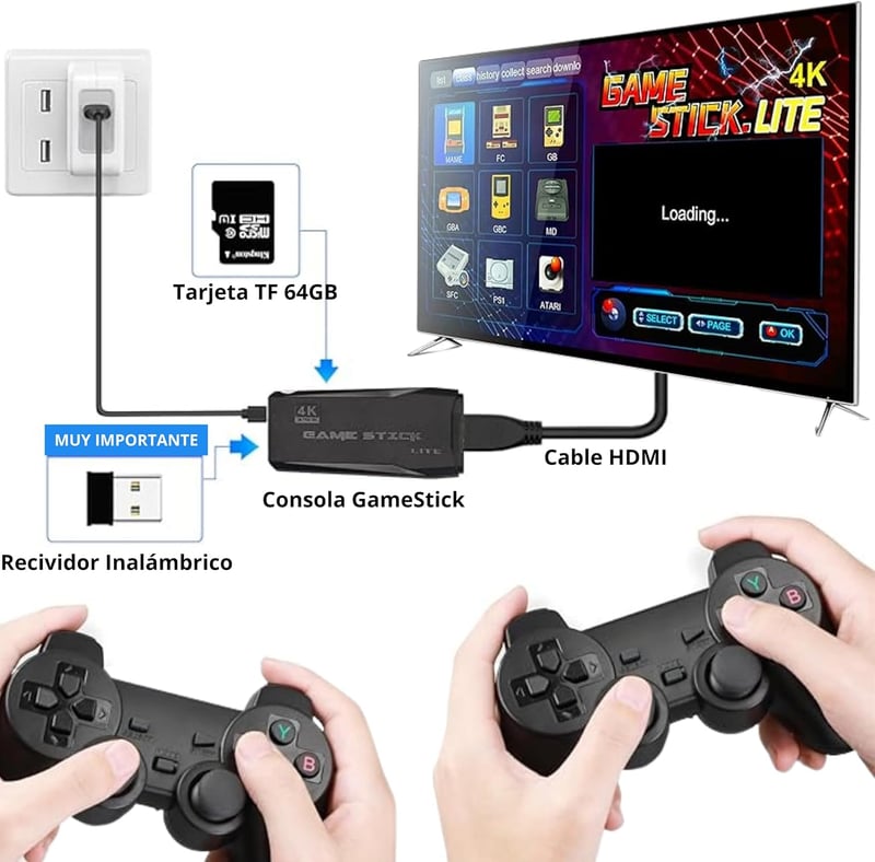 BootyBay Retro Játékkonzol 4K HDMI - 25.000 Előtelepített Játékkal, 64GB USB Memóriával, 2 Vezeték Nélküli Kontrollerrel, TV-hez Csatlakozta
