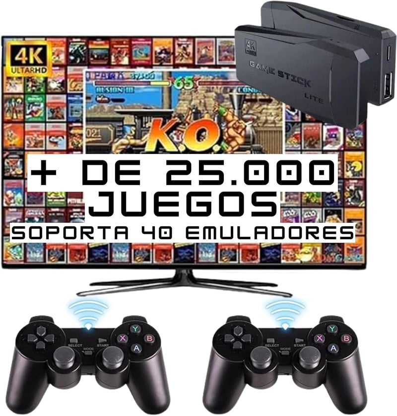 BootyBay Retro Játékkonzol 4K HDMI - 25.000 Előtelepített Játékkal, 64GB USB Memóriával, 2 Vezeték Nélküli Kontrollerrel, TV-hez Csatlakozta