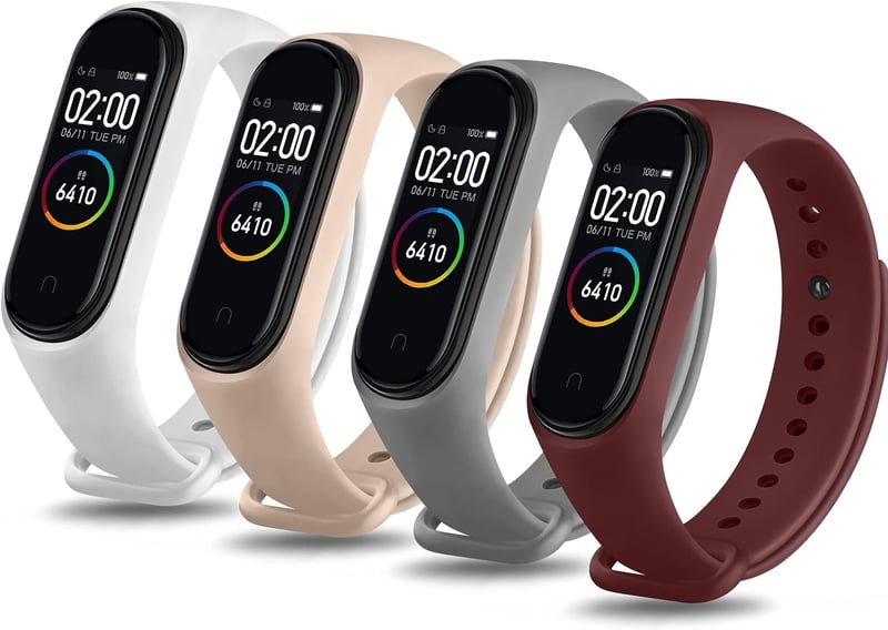 BootyBay Szilikon Pánt Xiaomi Mi Band 4/3 Okoskarkötőhöz - 4 db-os Csomag Férfiaknak és Nőknek - Puha Csereszíj Szett (Mi Band 5-tel Nem Kom
