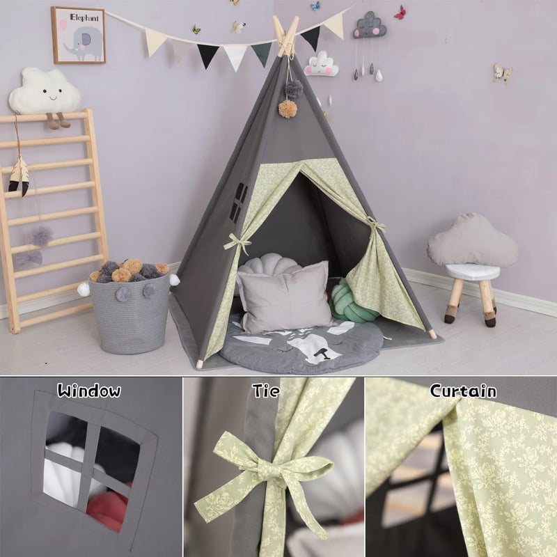 BootyBay Teepee sátor gyerekeknek szürke csíkos párnával hordtáskával - Grey