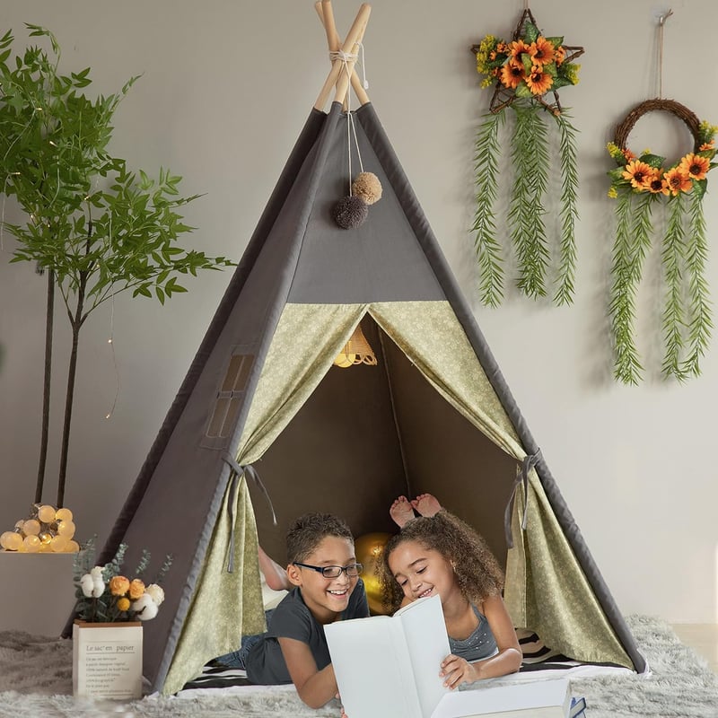 BootyBay Teepee sátor gyerekeknek szürke csíkos párnával hordtáskával - Grey