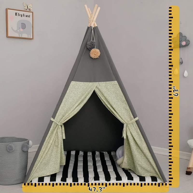 BootyBay Teepee sátor gyerekeknek szürke csíkos párnával hordtáskával - Grey