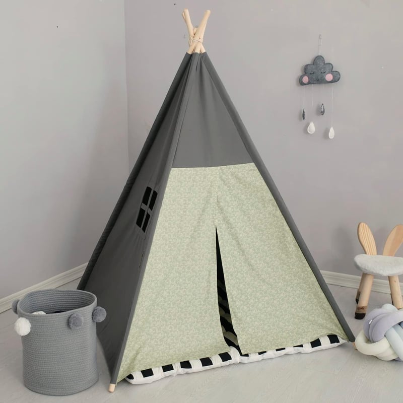 BootyBay Teepee sátor gyerekeknek szürke csíkos párnával hordtáskával - Grey
